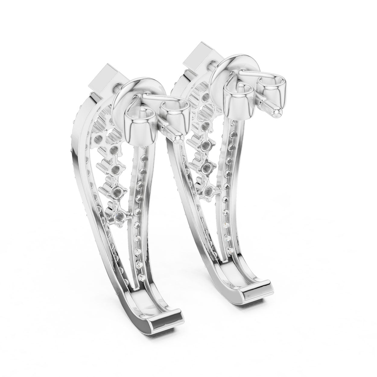 .50 Ct. Diamond Open Elongated Hoop Earrings with Geometric Accent (27) 12