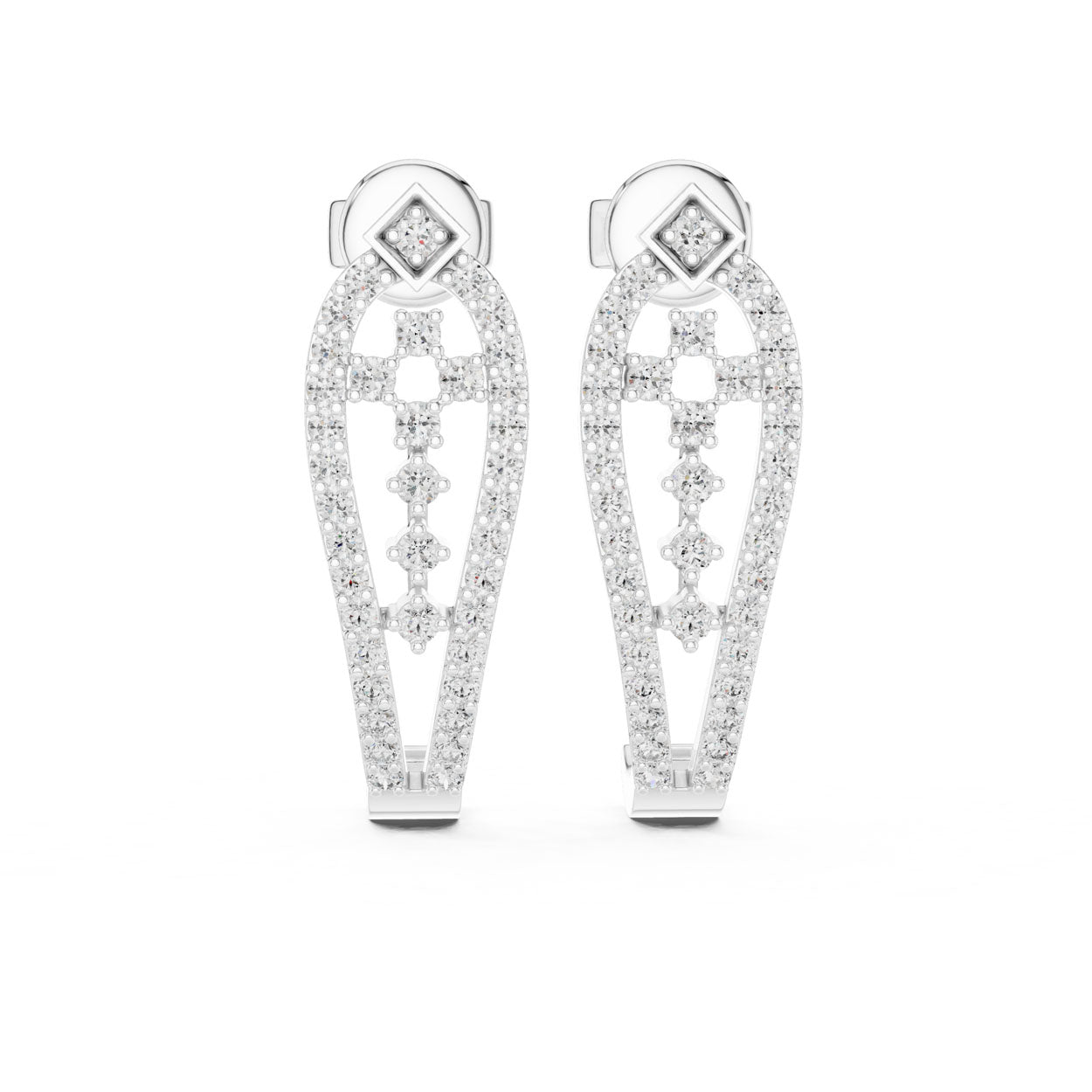 .50 Ct. Diamond Open Elongated Hoop Earrings with Geometric Accent (27) 5