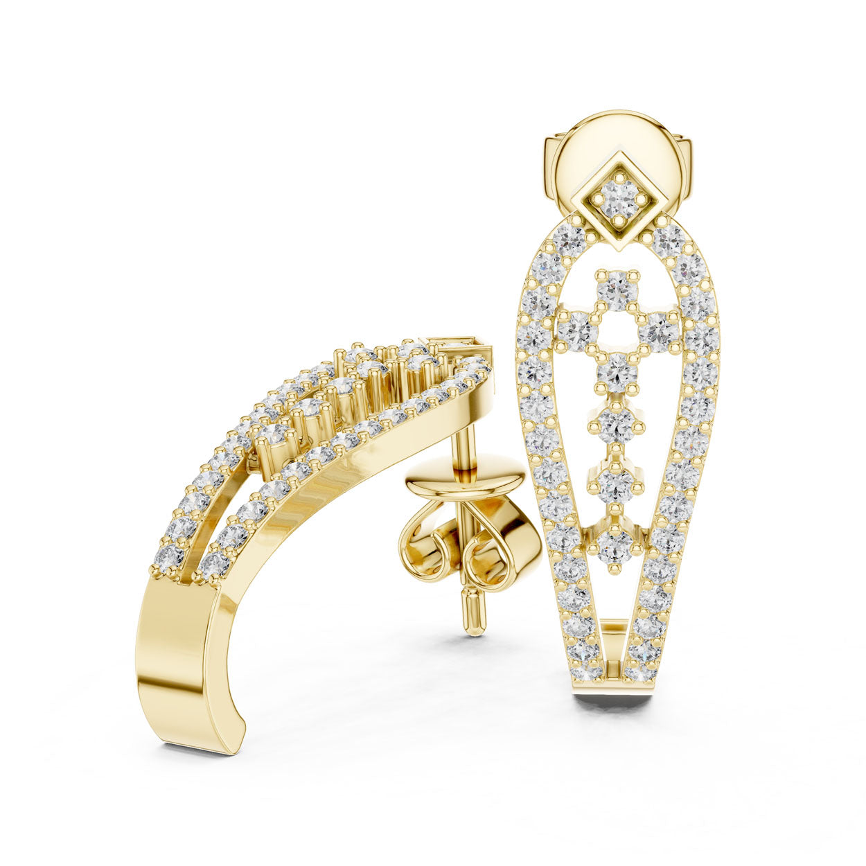 .50 Ct. Diamond Open Elongated Hoop Earrings with Geometric Accent (27) 3
