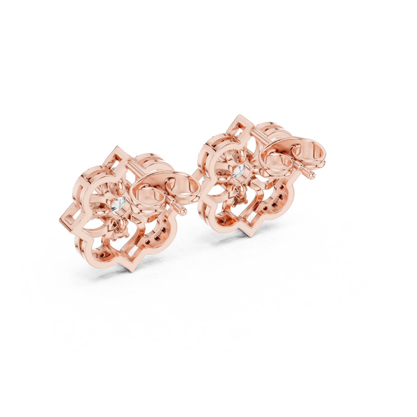 .58 Ct. Floral Round Diamond Earrings with Open Petal Halo Design (3) 10