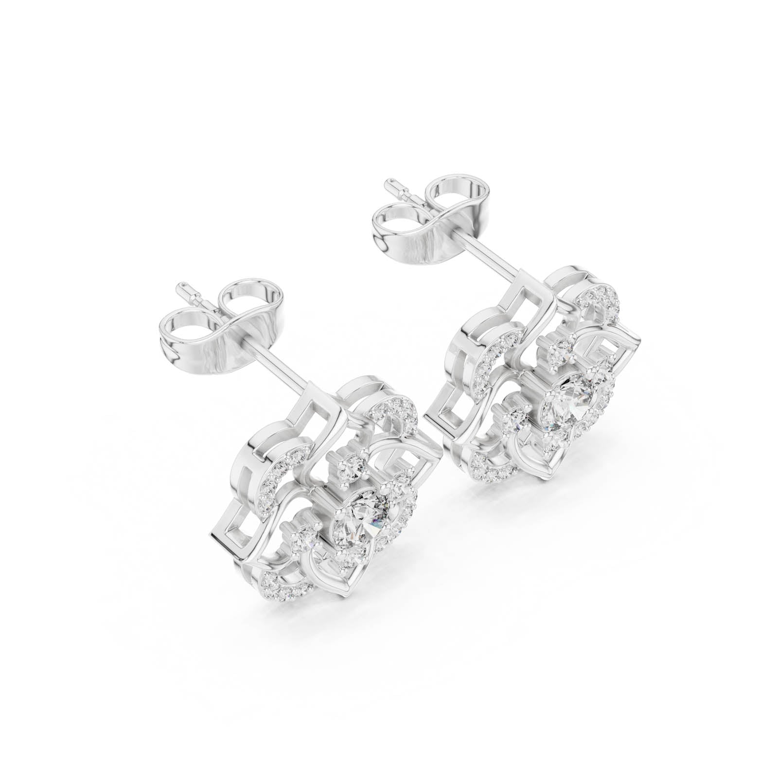 .58 Ct. Floral Round Diamond Earrings with Open Petal Halo Design (3) 12