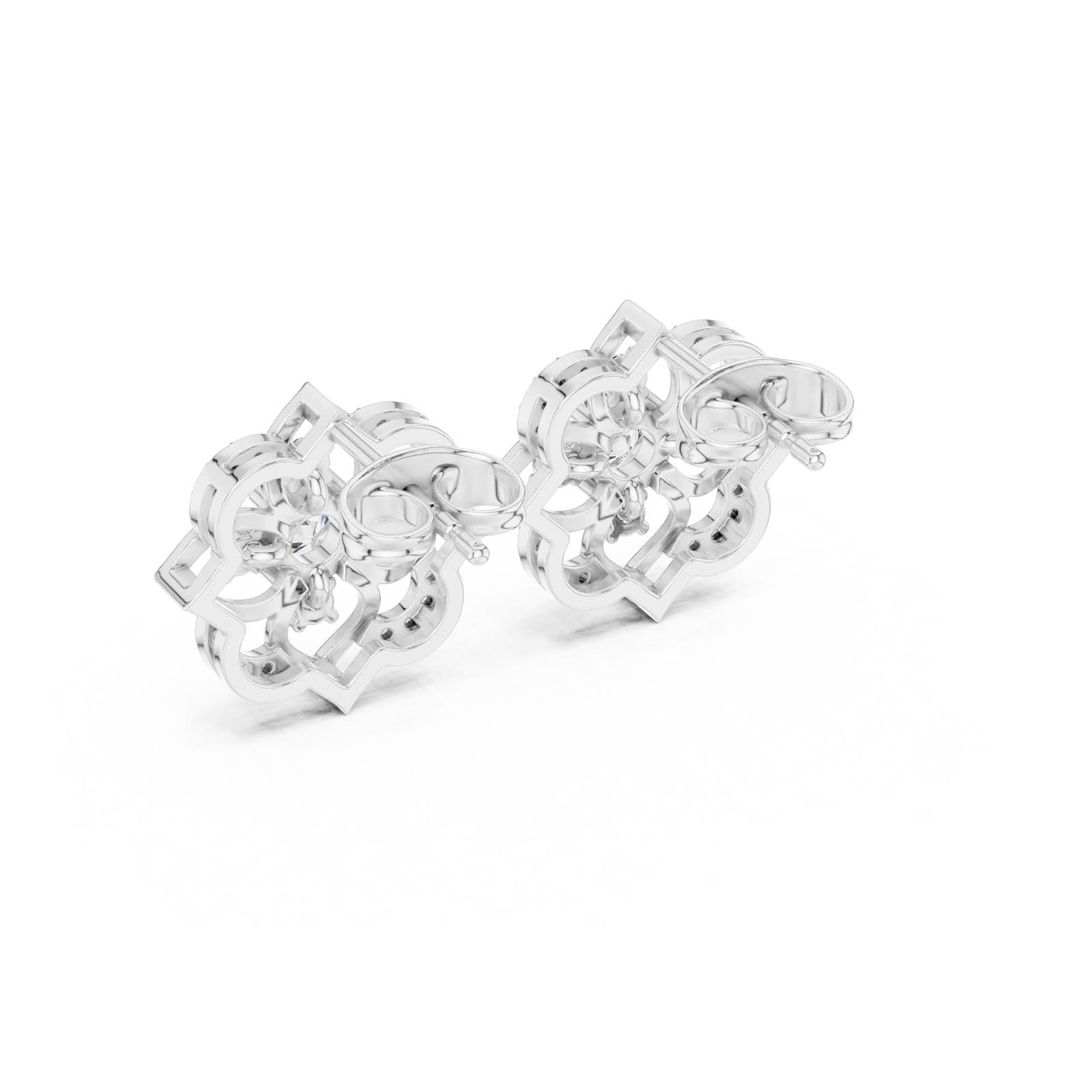 .58 Ct. Floral Round Diamond Earrings with Open Petal Halo Design (3) 4