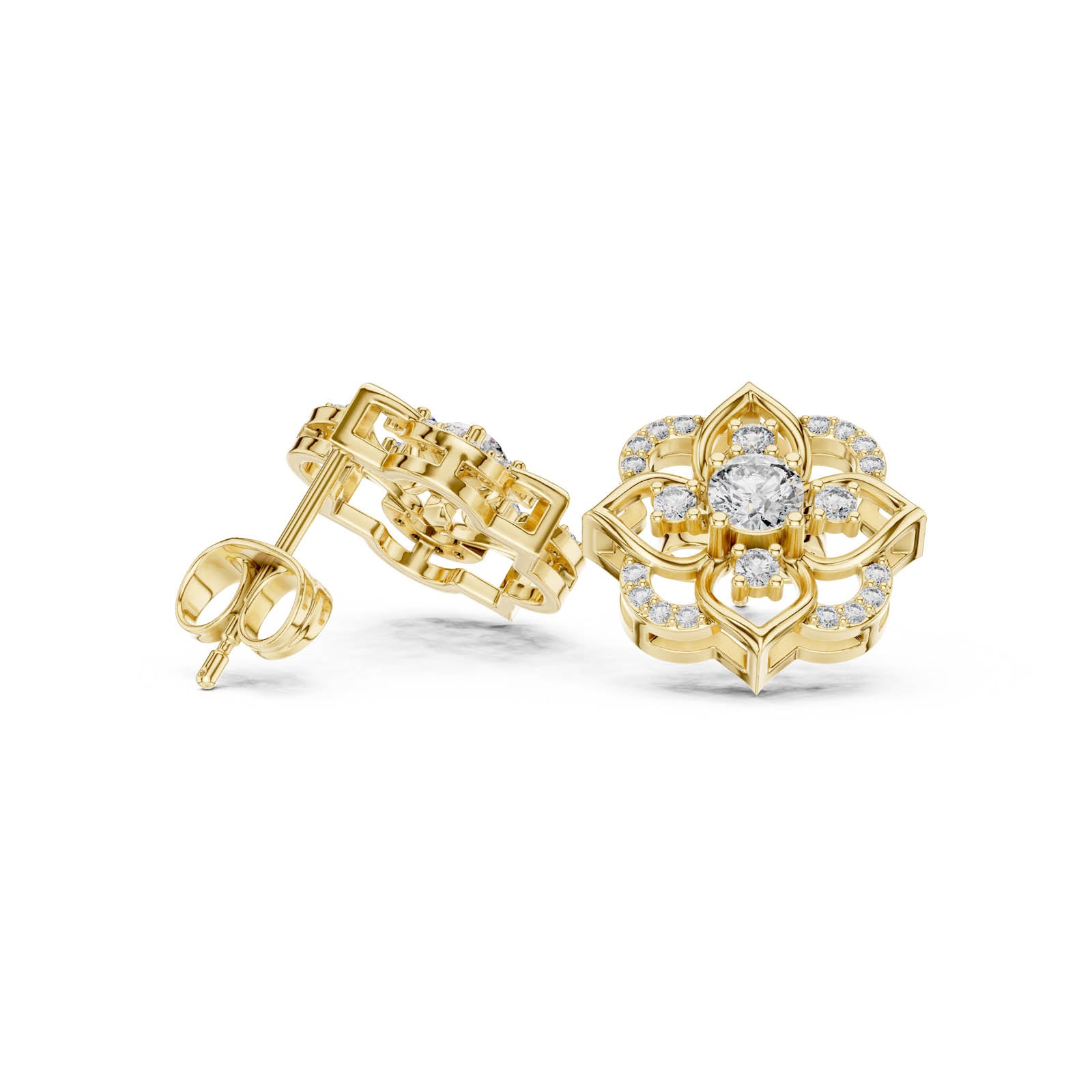 .58 Ct. Floral Round Diamond Earrings with Open Petal Halo Design (3) 8