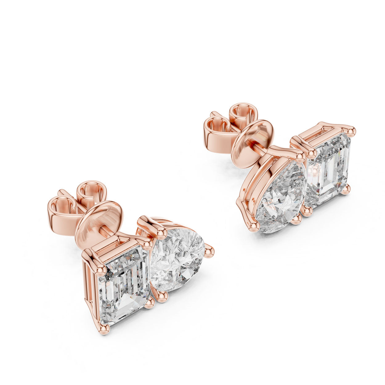 3.60 Ct. Emerald and Pear Diamond Toi et Moi Earrings (32) 6