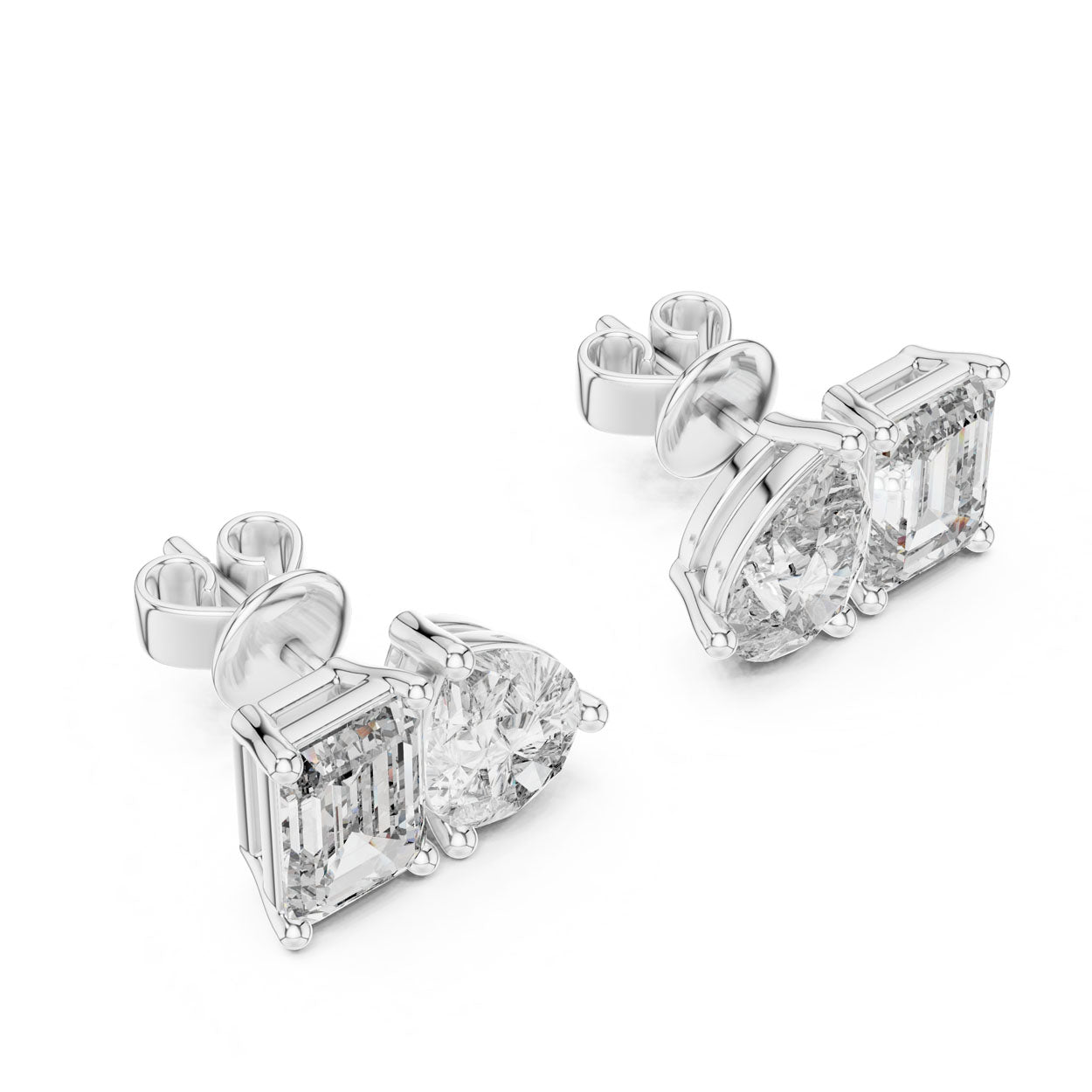 3.60 Ct. Emerald and Pear Diamond Toi et Moi Earrings (32) 8