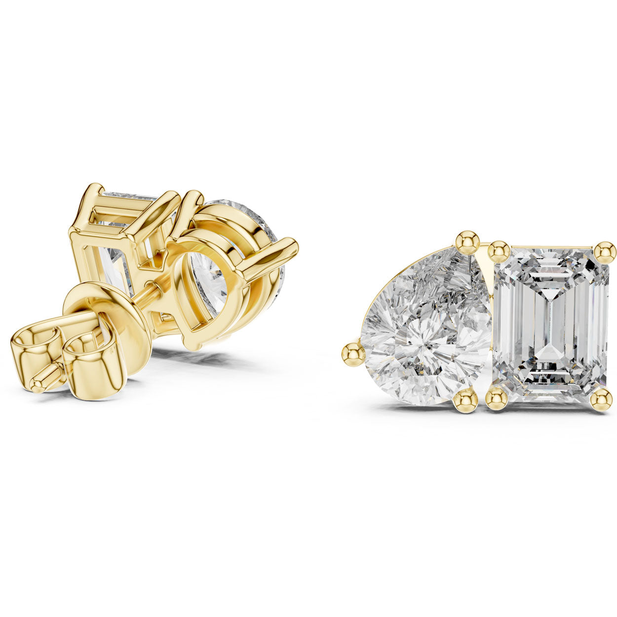 3.60 Ct. Emerald and Pear Diamond Toi et Moi Earrings (32) 3