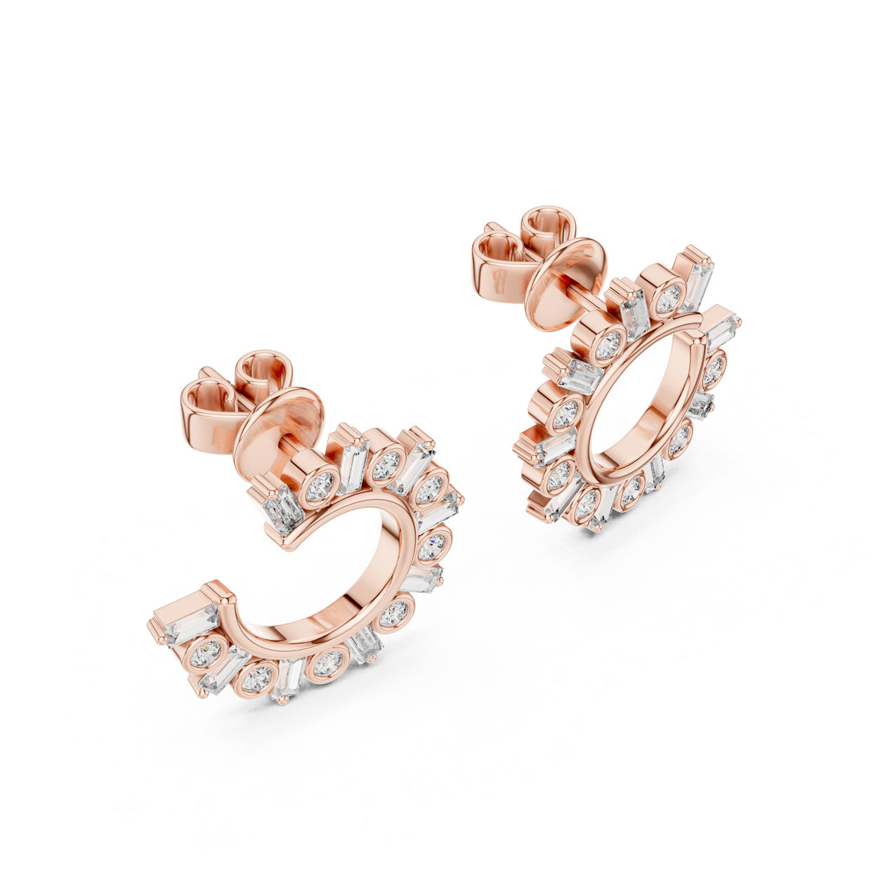 .77 Ct. Round Diamond Half-Circle Earrings with Alternating Baguette Accents (356) 9