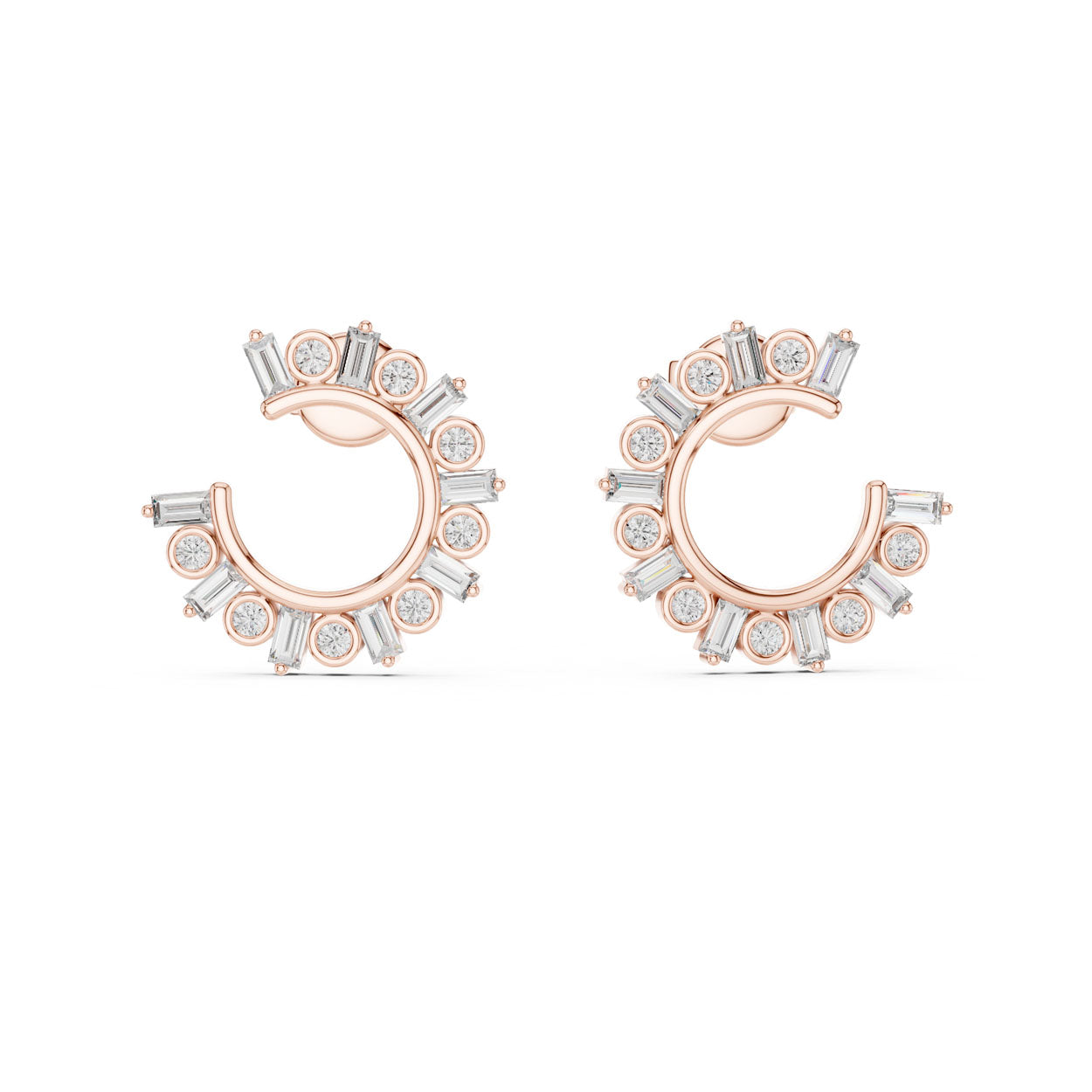 .77 Ct. Round Diamond Half-Circle Earrings with Alternating Baguette Accents (356) 6