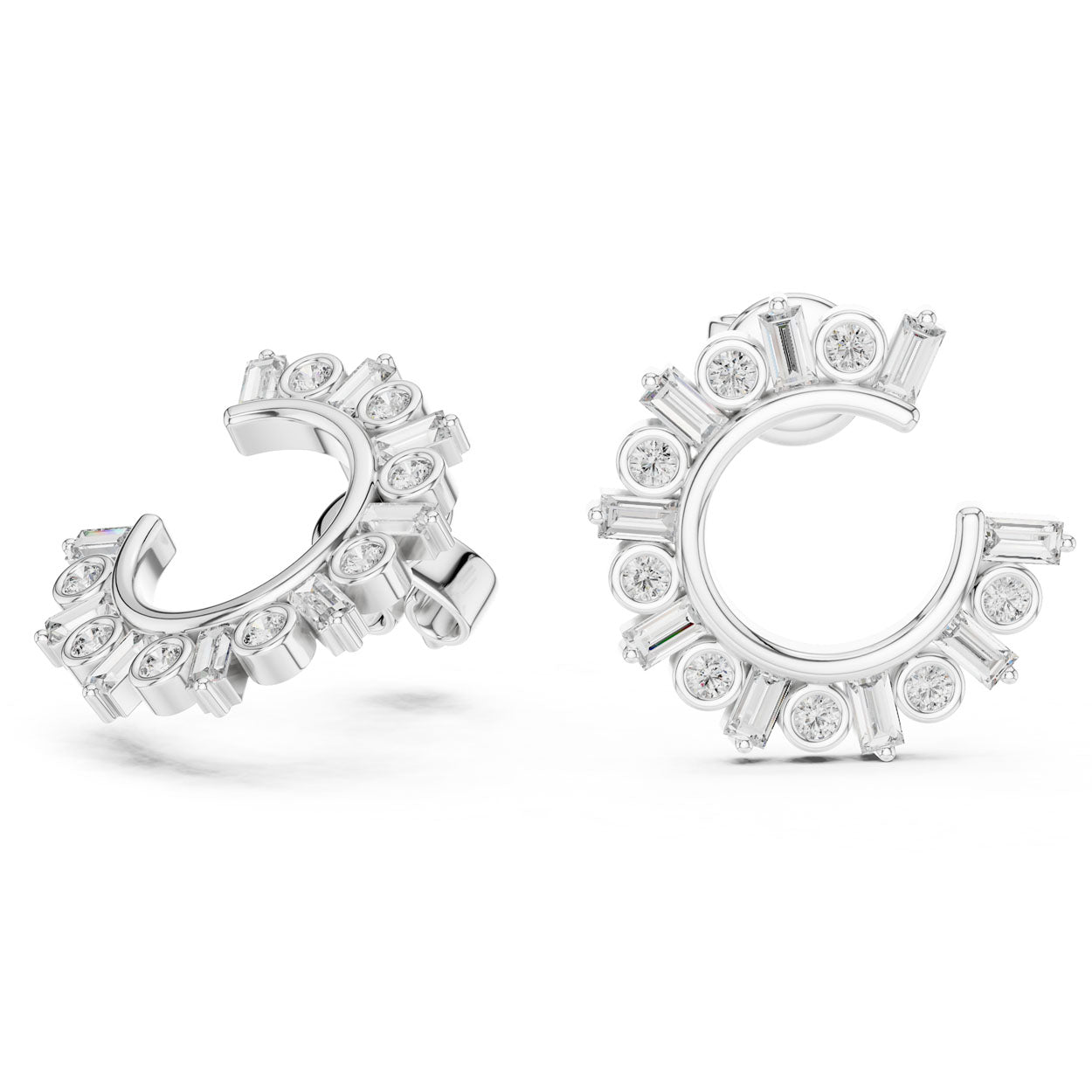 .77 Ct. Round Diamond Half-Circle Earrings with Alternating Baguette Accents (356) 8