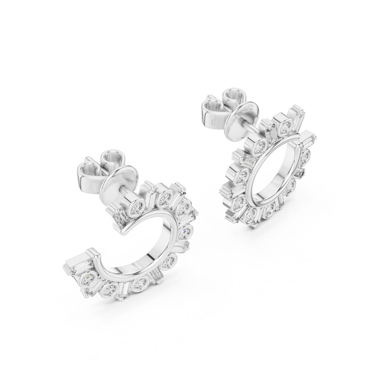 .77 Ct. Round Diamond Half-Circle Earrings with Alternating Baguette Accents (356) 7