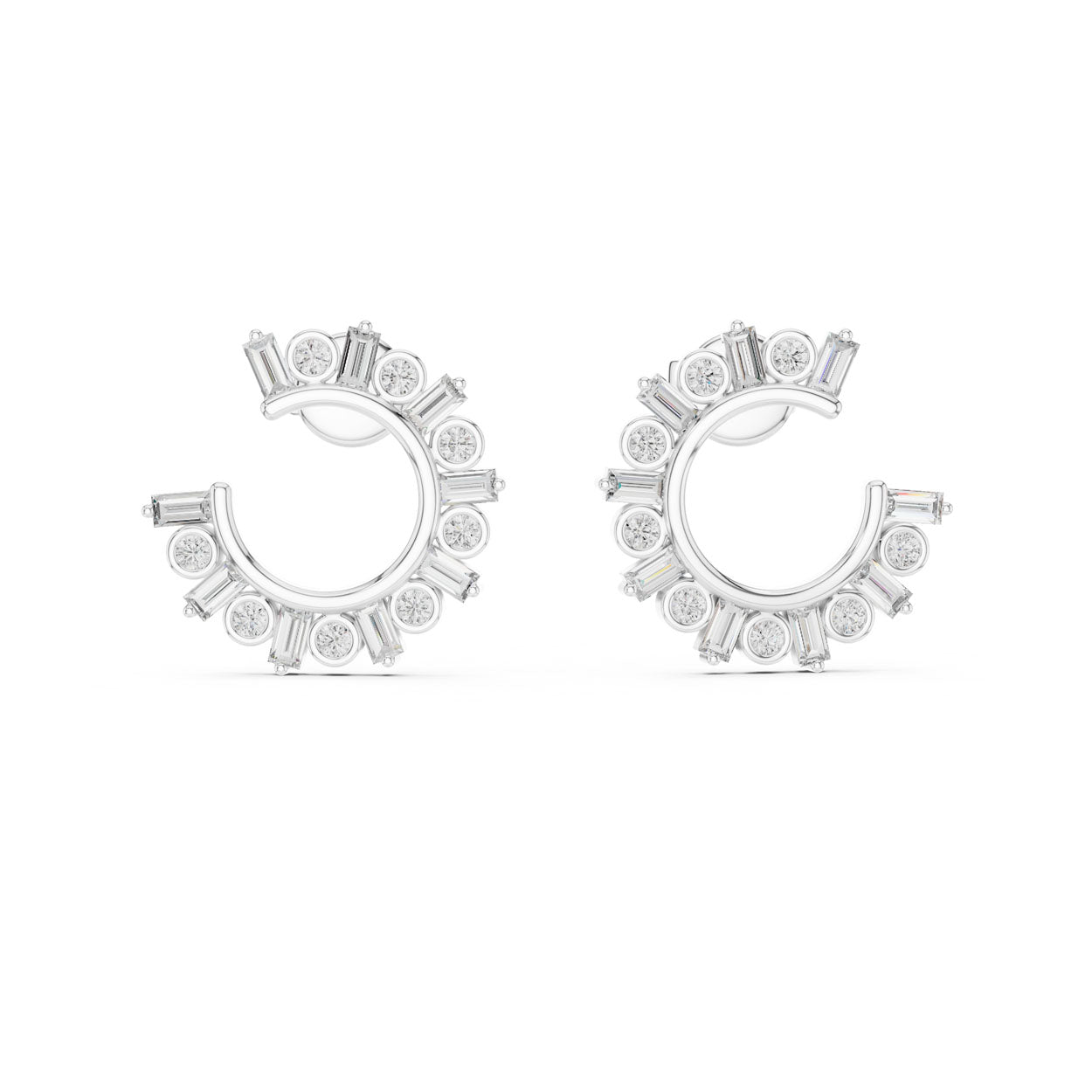 .77 Ct. Round Diamond Half-Circle Earrings with Alternating Baguette Accents (356) 5