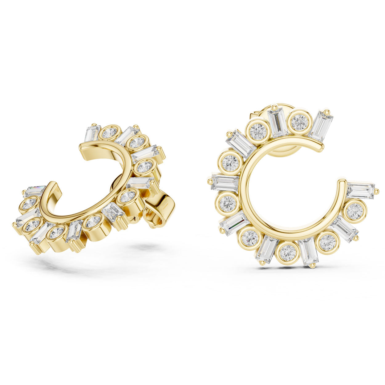 .77 Ct. Round Diamond Half-Circle Earrings with Alternating Baguette Accents (356) 3