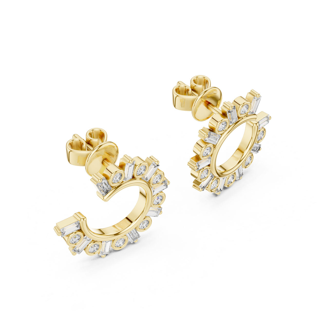 .77 Ct. Round Diamond Half-Circle Earrings with Alternating Baguette Accents (356)