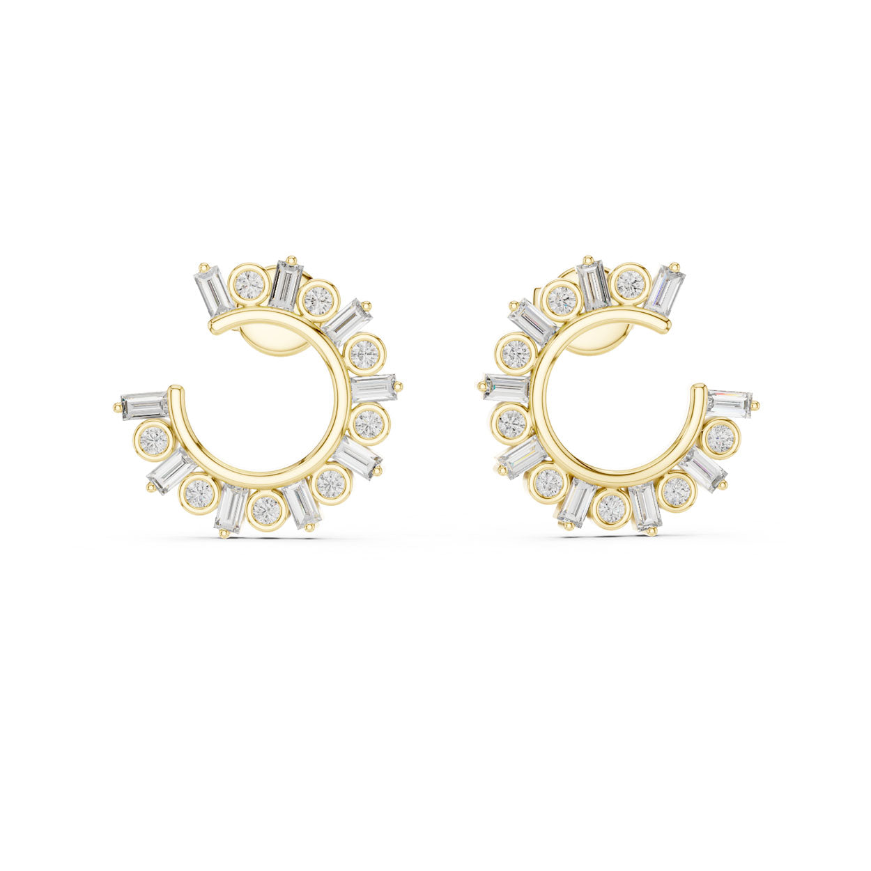.77 Ct. Round Diamond Half-Circle Earrings with Alternating Baguette Accents (356)