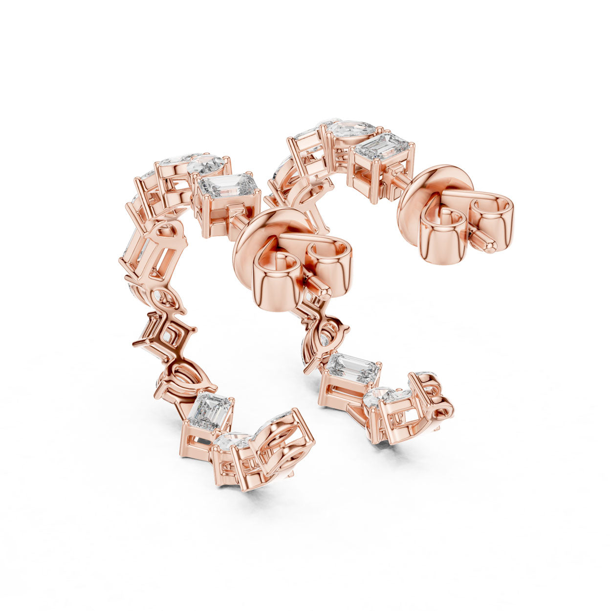 1.06 Ct. Round Diamond Half-Circle Earrings with Alternating Baguette Accents (357) 10