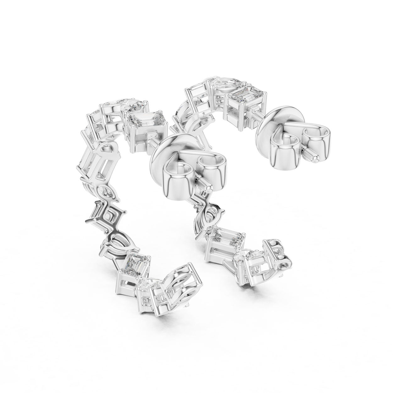 1.06 Ct. Round Diamond Half-Circle Earrings with Alternating Baguette Accents (357) 9