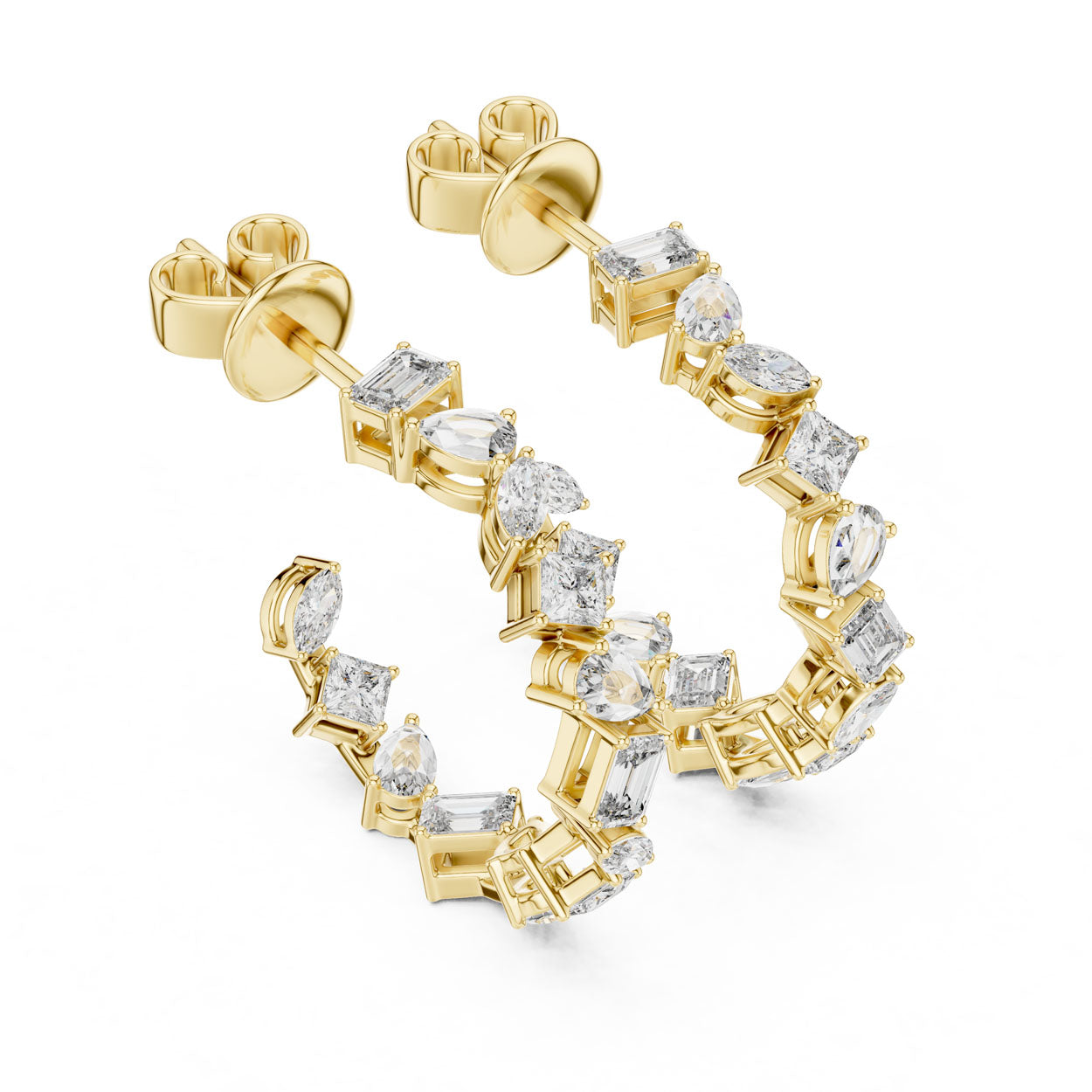 1.06 Ct. Round Diamond Half-Circle Earrings with Alternating Baguette Accents (357)