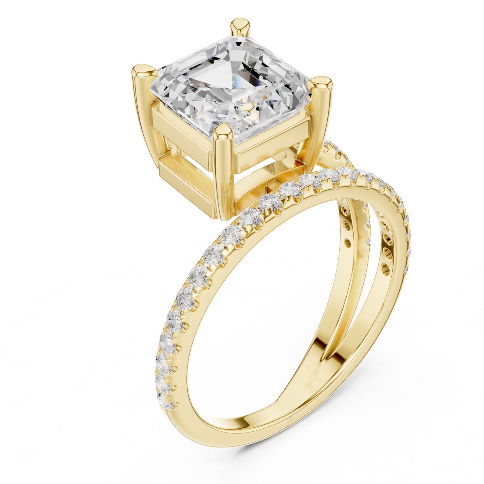 3.38 Ct. Classic Asscher Diamond Ring with Double Pavé Split Band (39 AC)