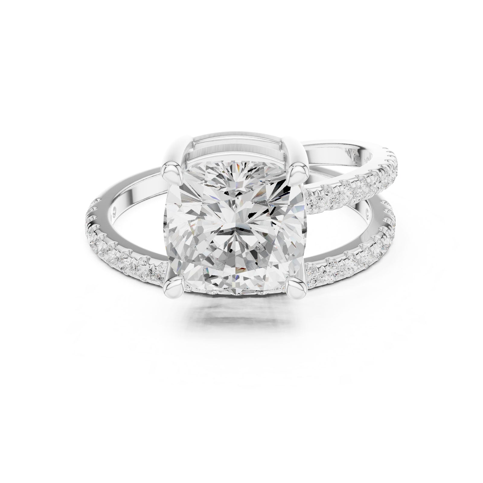 3.38 Ct. Classic Cushion Diamond Ring with Double Pavé Split Band (39 CUS)