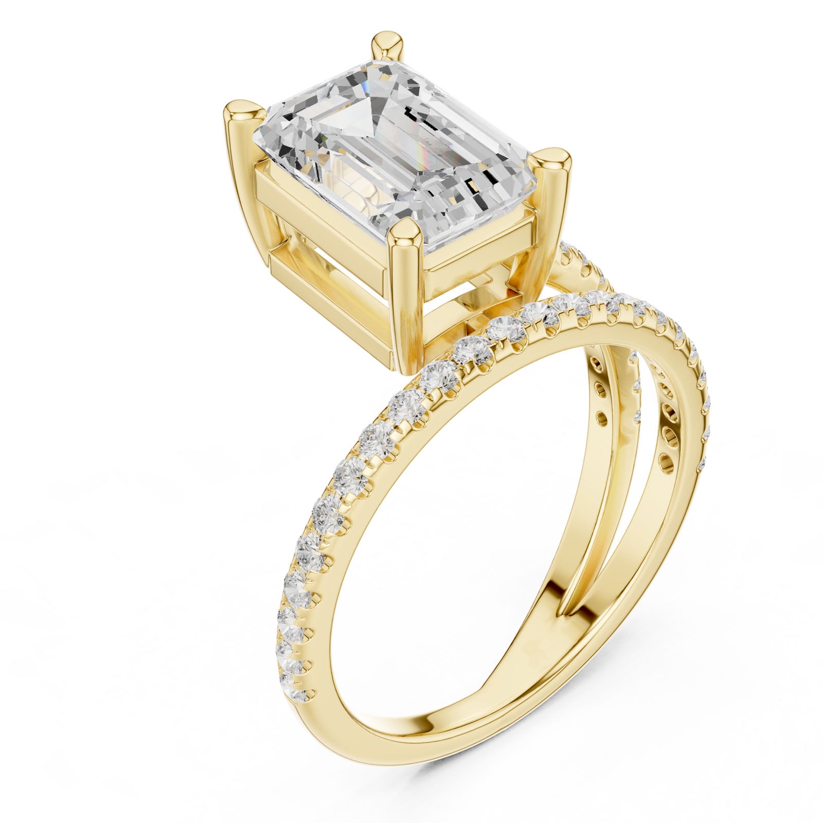 3.38 Ct. Classic Emerald Diamond Ring with Double Pavé Split Band (39 EM)