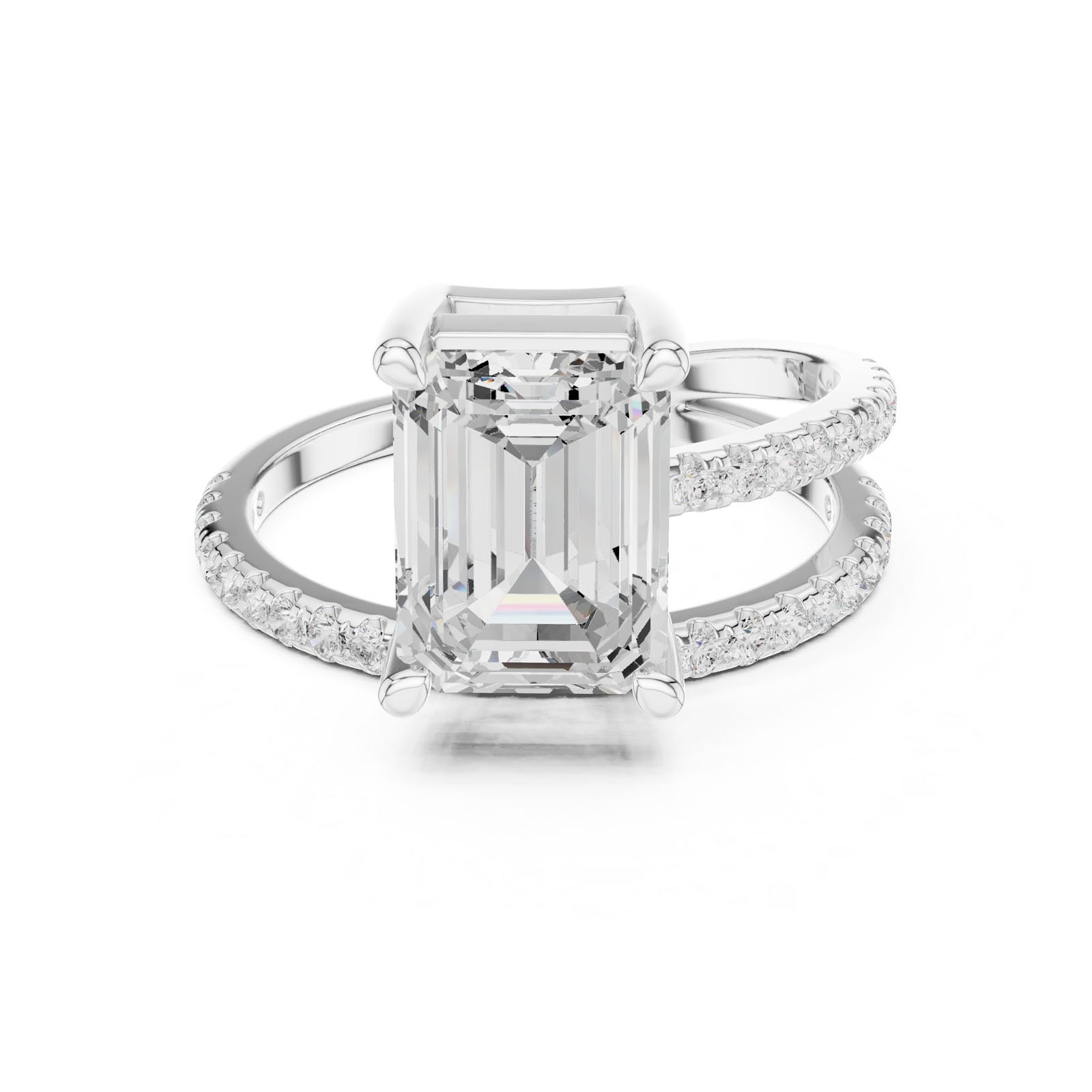 3.38 Ct. Classic Emerald Diamond Ring with Double Pavé Split Band (39 EM)