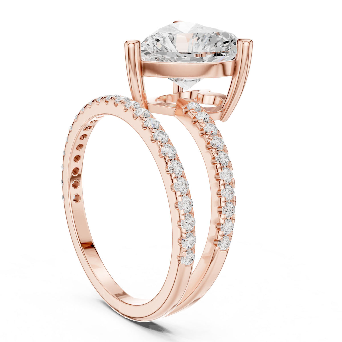 3.38 Ct. Classic Heart Diamond Ring with Double Pavé Split Band (39 HR) 8