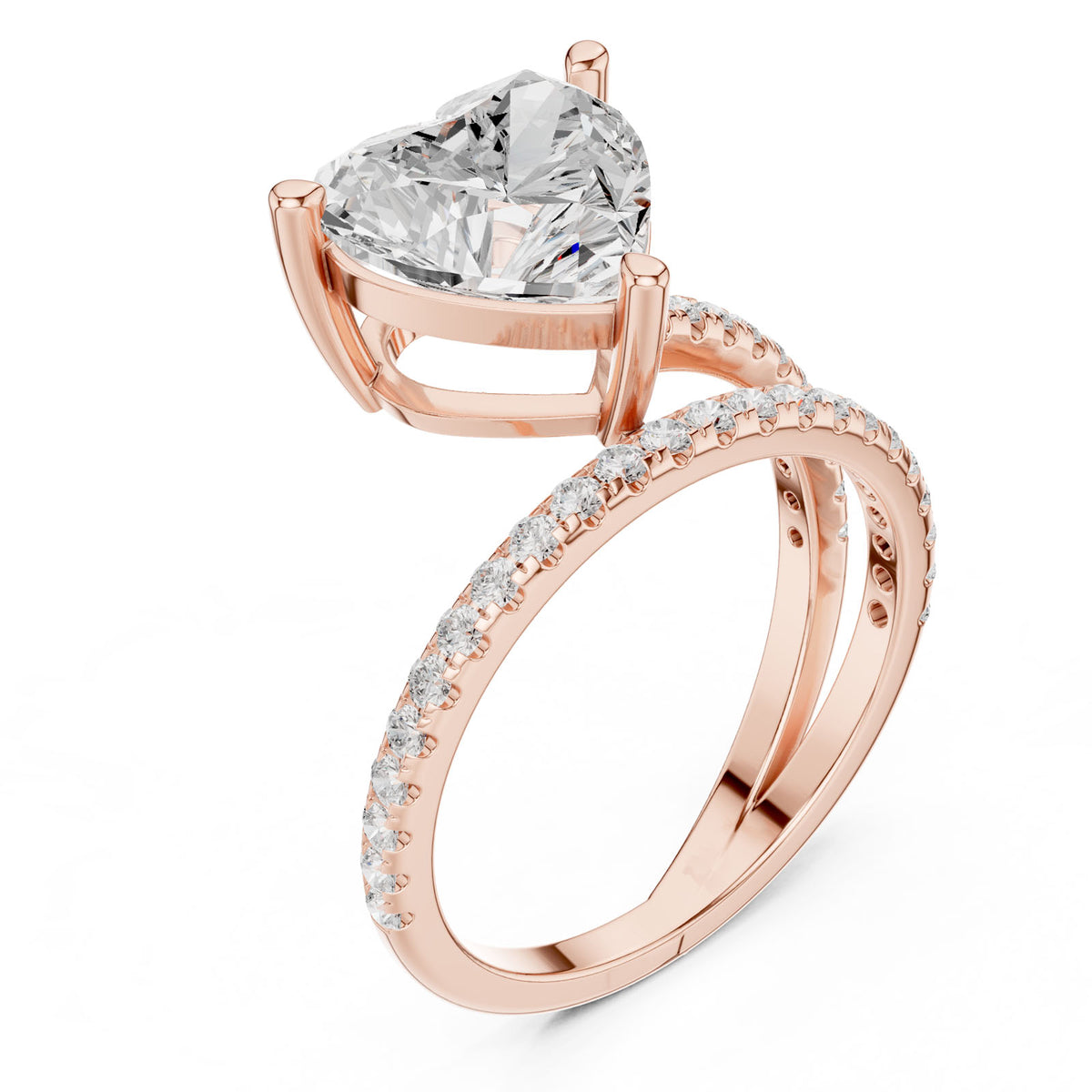 3.38 Ct. Classic Heart Diamond Ring with Double Pavé Split Band (39 HR) 11