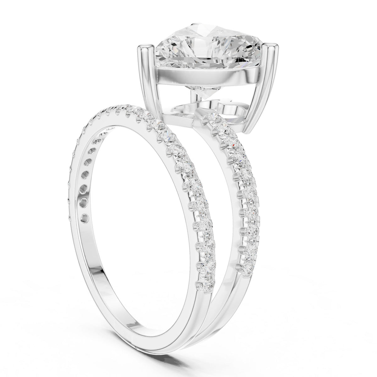 3.38 Ct. Classic Heart Diamond Ring with Double Pavé Split Band (39 HR) 9