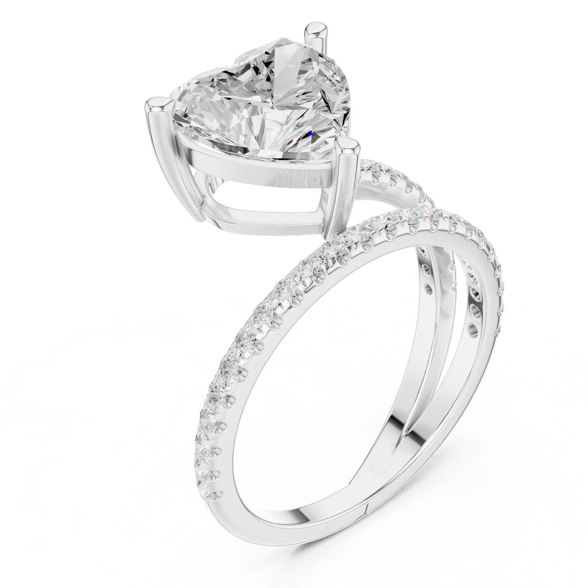 3.38 Ct. Classic Heart Diamond Ring with Double Pavé Split Band (39 HR) 12