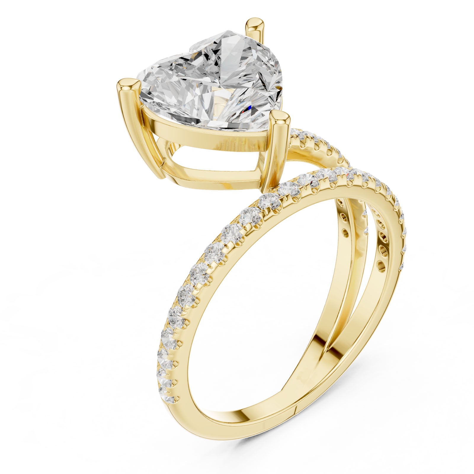 3.38 Ct. Classic Heart Diamond Ring with Double Pavé Split Band (39 HR)