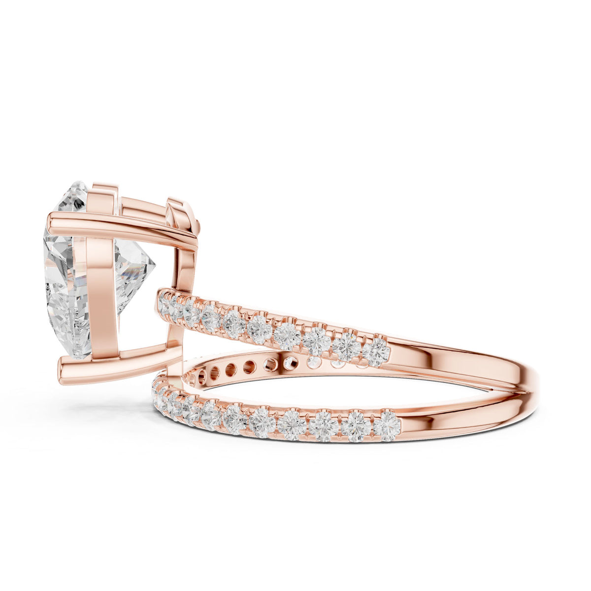 3.38 Ct. Classic Heart Diamond Ring with Double Pavé Split Band (39 HR) 4