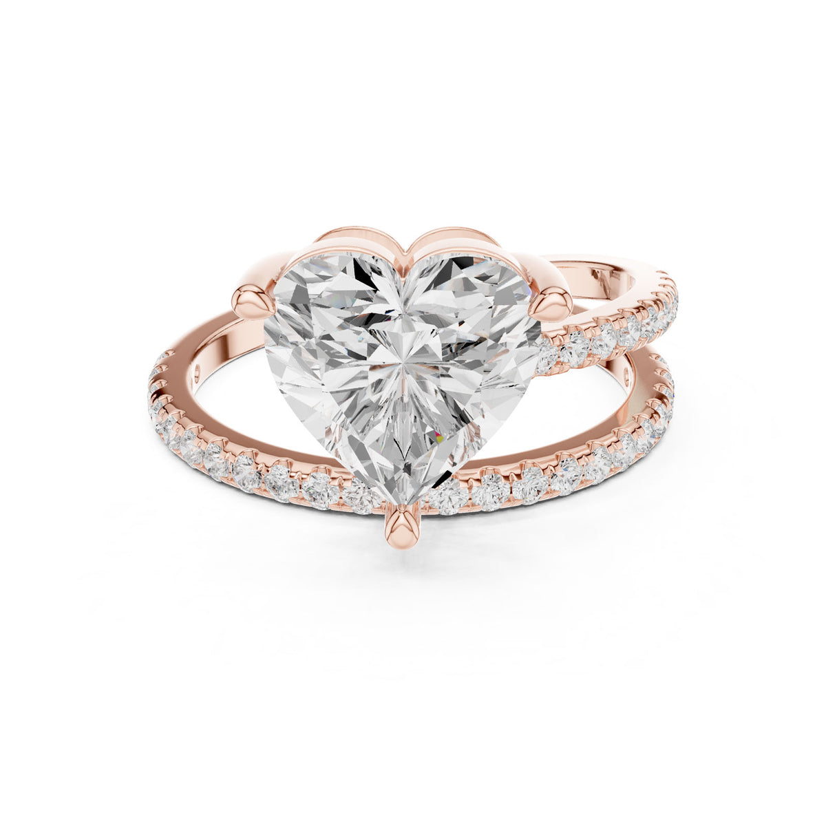 3.38 Ct. Classic Heart Diamond Ring with Double Pavé Split Band (39 HR) 10