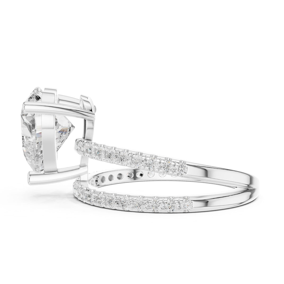 3.38 Ct. Classic Heart Diamond Ring with Double Pavé Split Band (39 HR) 5