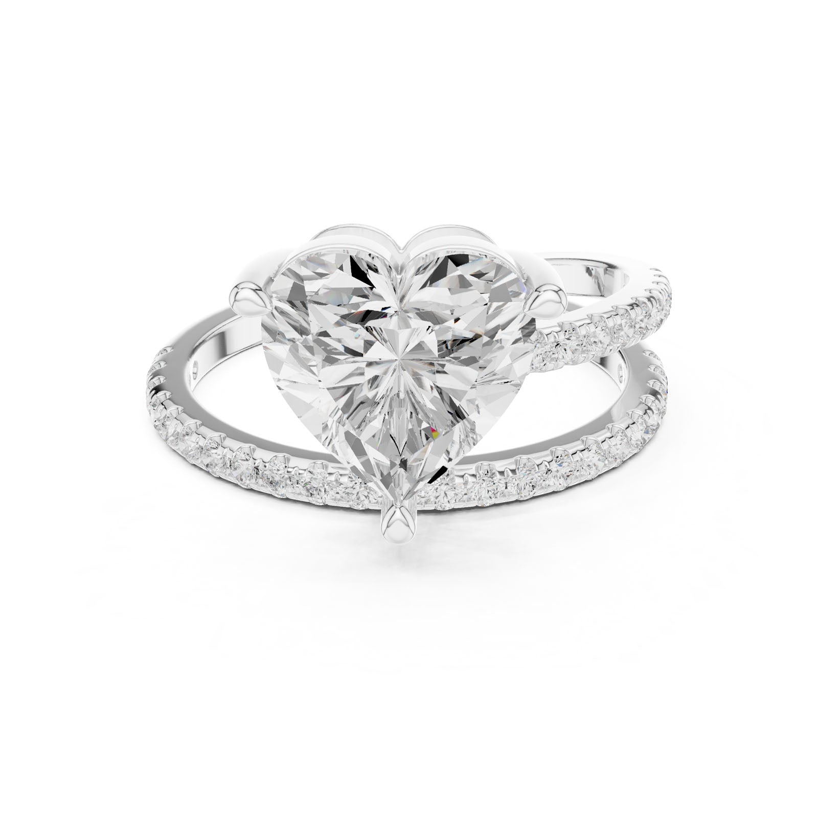 3.38 Ct. Classic Heart Diamond Ring with Double Pavé Split Band (39 HR)