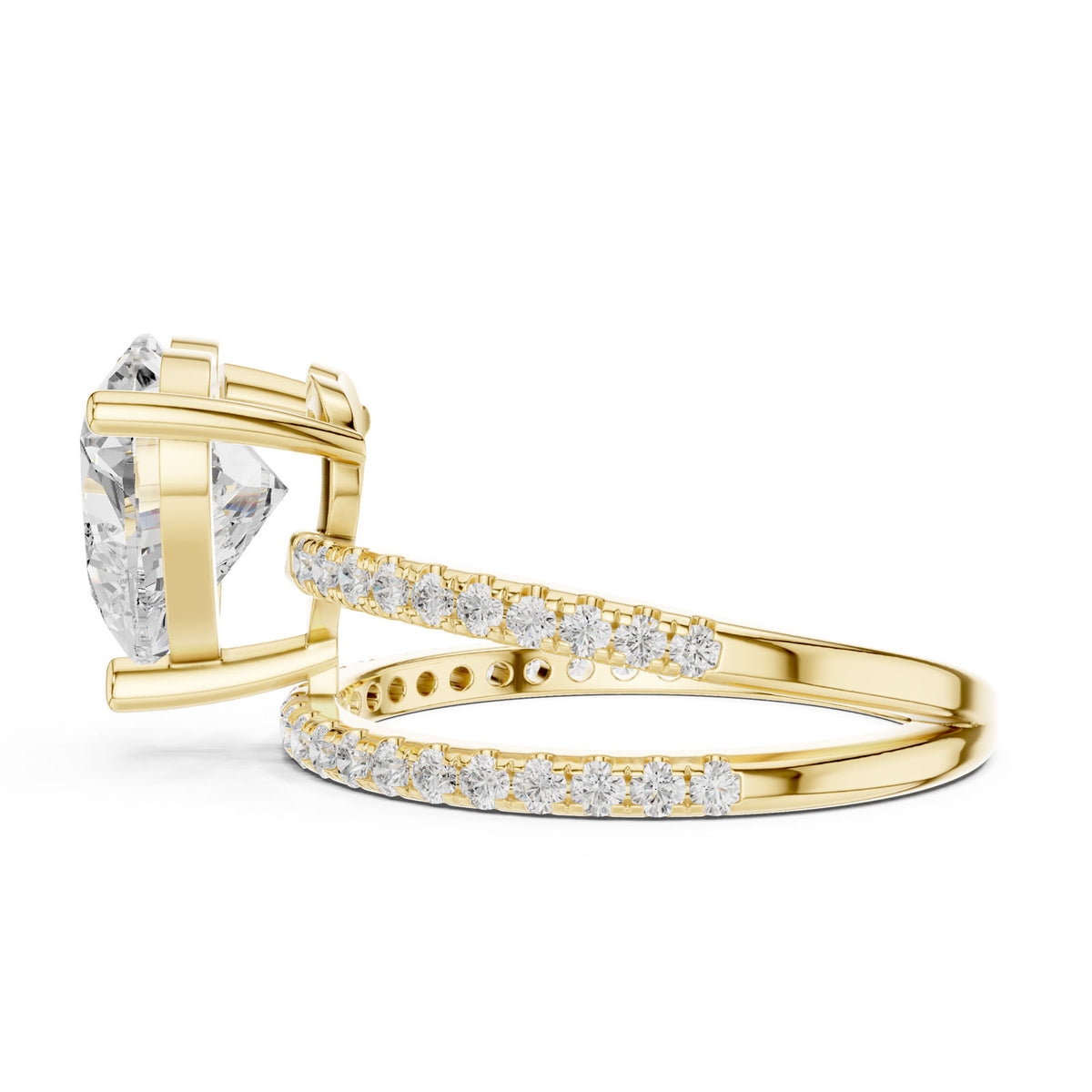 3.38 Ct. Classic Heart Diamond Ring with Double Pavé Split Band (39 HR) 6