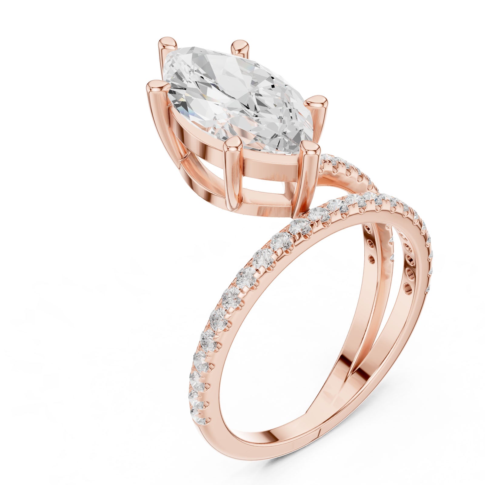 3.38 Ct. Classic Marquise Diamond Ring with Double Pavé Split Band (39 MQ) 12