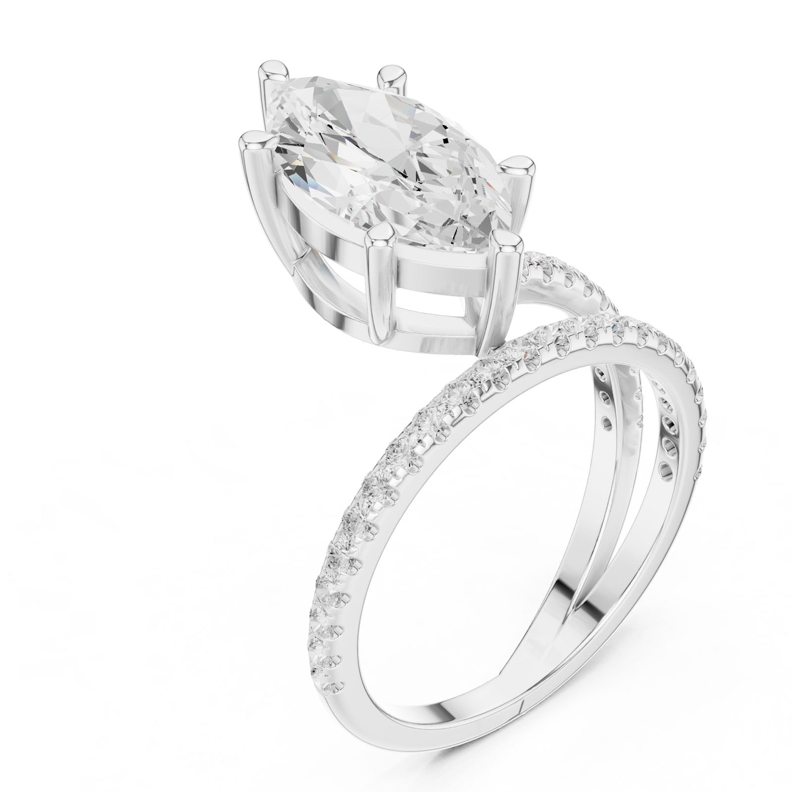 3.38 Ct. Classic Marquise Diamond Ring with Double Pavé Split Band (39 MQ) 5
