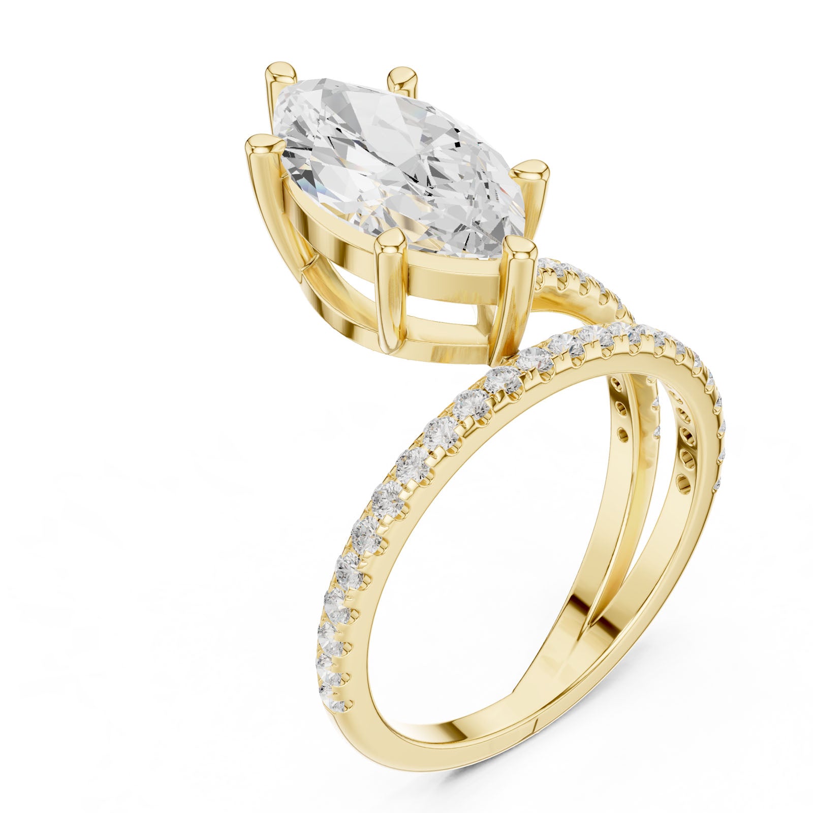 3.38 Ct. Classic Marquise Diamond Ring with Double Pavé Split Band (39 MQ)