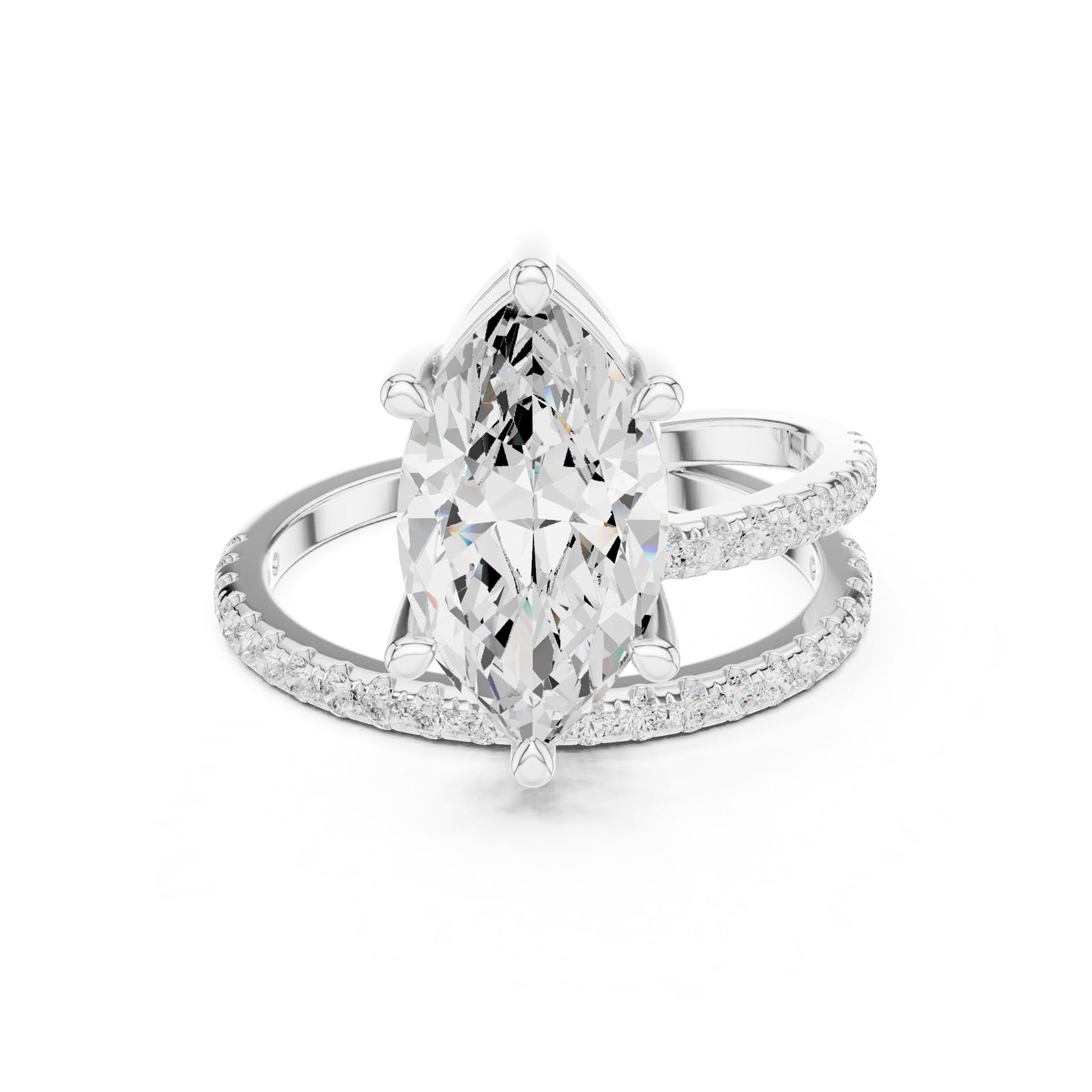 3.38 Ct. Classic Marquise Diamond Ring with Double Pavé Split Band (39 MQ)