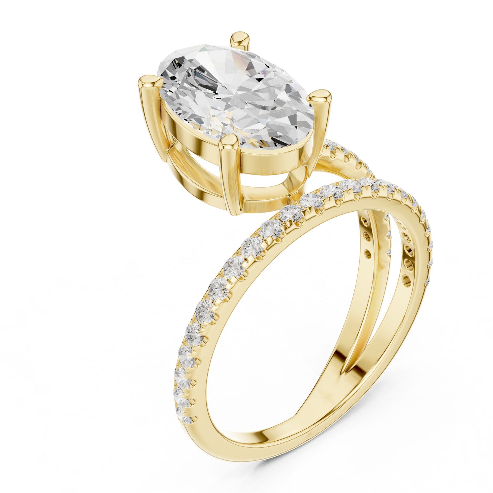 3.38 Ct. Classic Oval Diamond Ring with Double Pavé Split Band (39 OV)