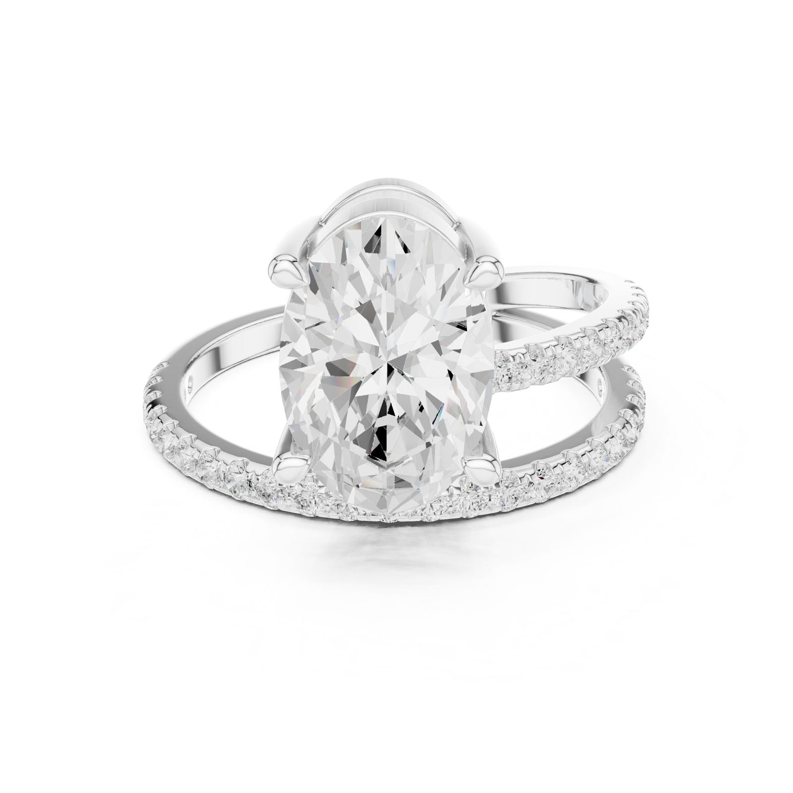 3.38 Ct. Classic Oval Diamond Ring with Double Pavé Split Band (39 OV)