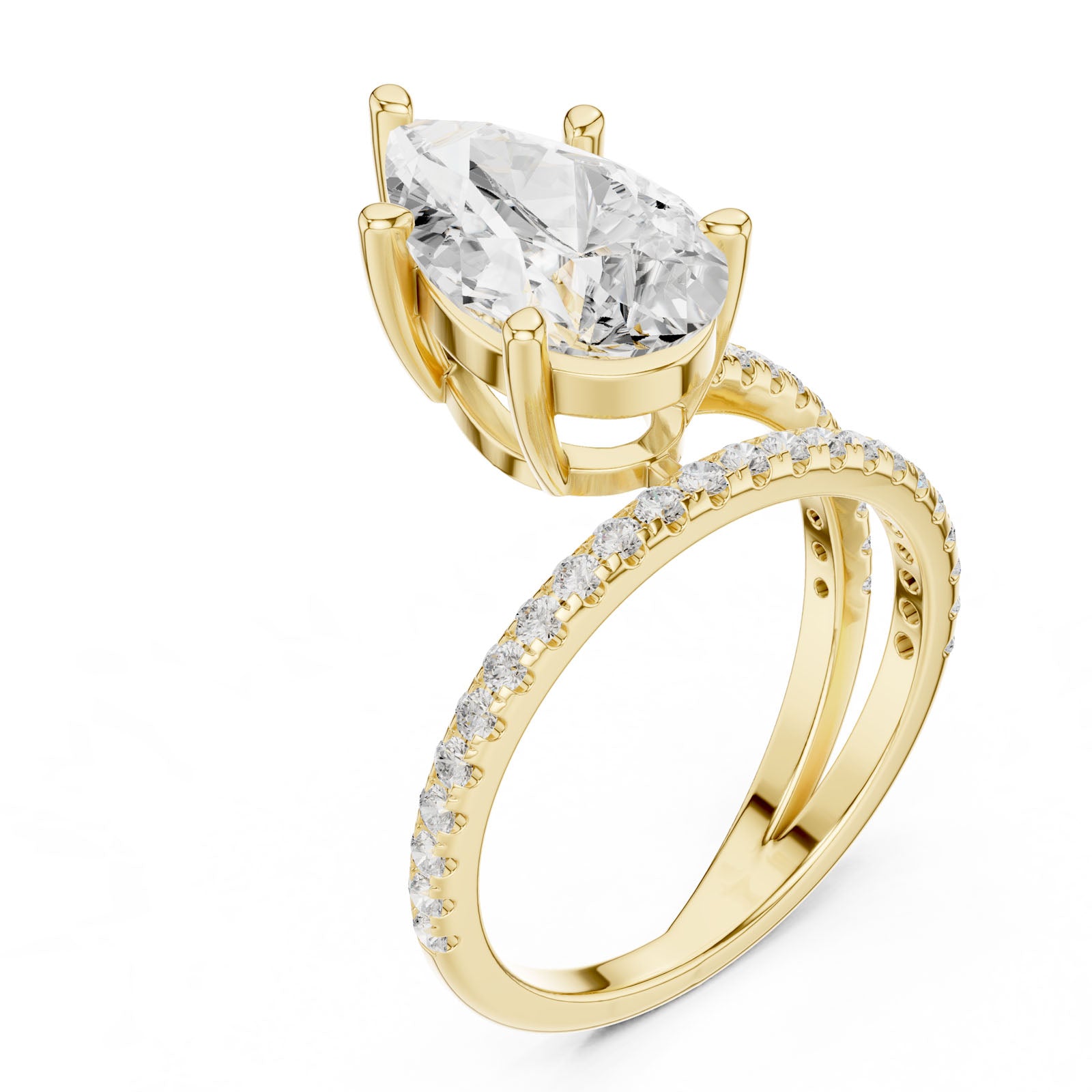 3.38 Ct. Classic Pear Shape Diamond Ring with Double Pavé Split Band (39 PE)