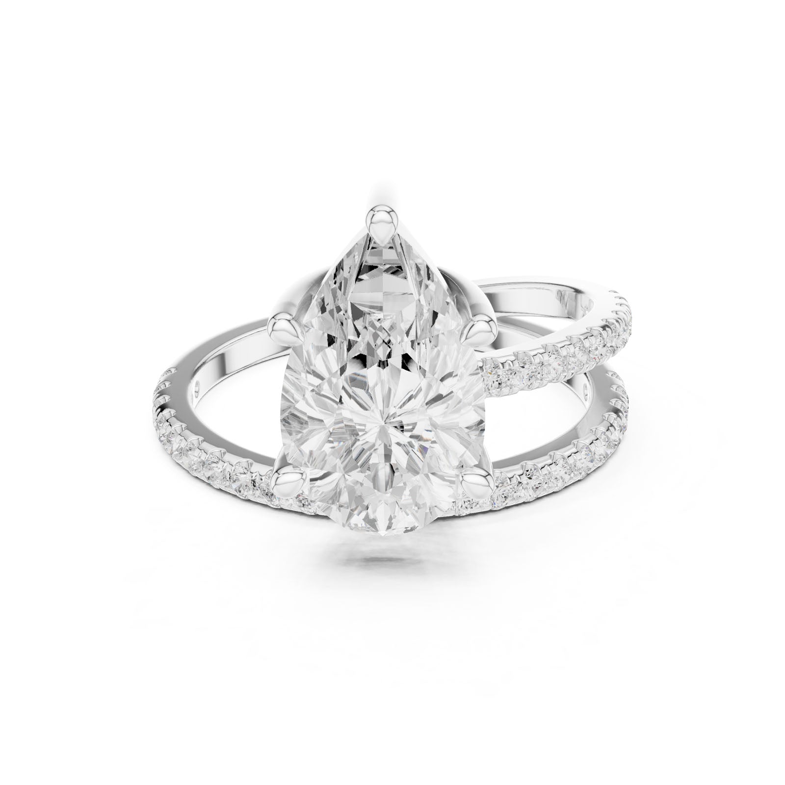 3.38 Ct. Classic Pear Shape Diamond Ring with Double Pavé Split Band (39 PE)