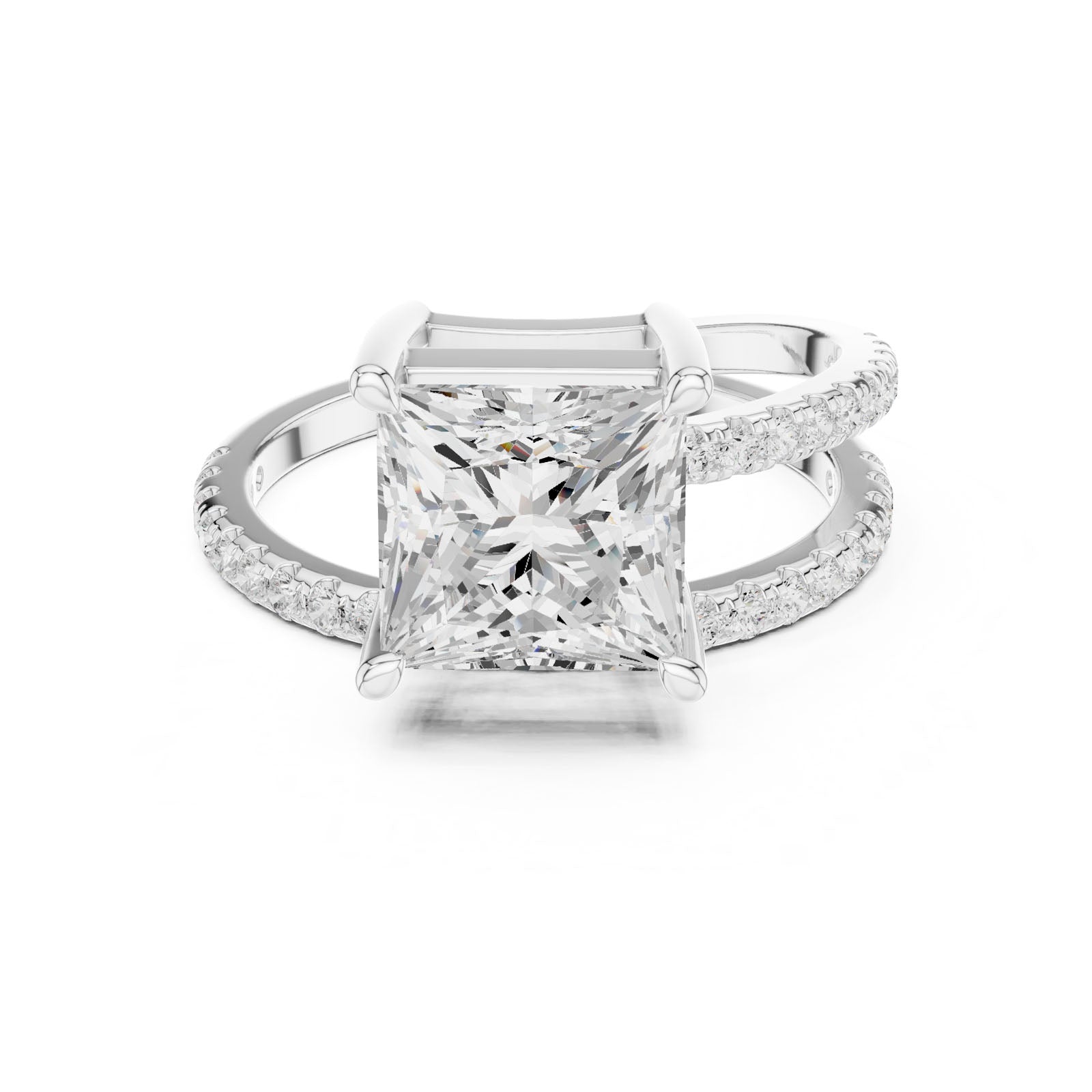 3.38 Ct. Classic Princess Cut Diamond Ring with Double Pavé Split Band (39 PRI)