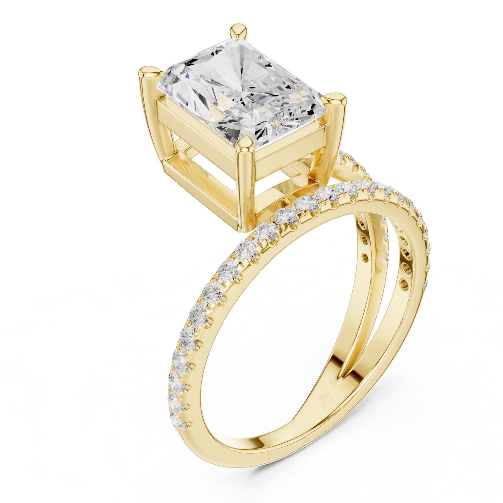 3.38 Ct. Classic Radiant Cut Diamond Ring with Double Pavé Split Band (39 RA)