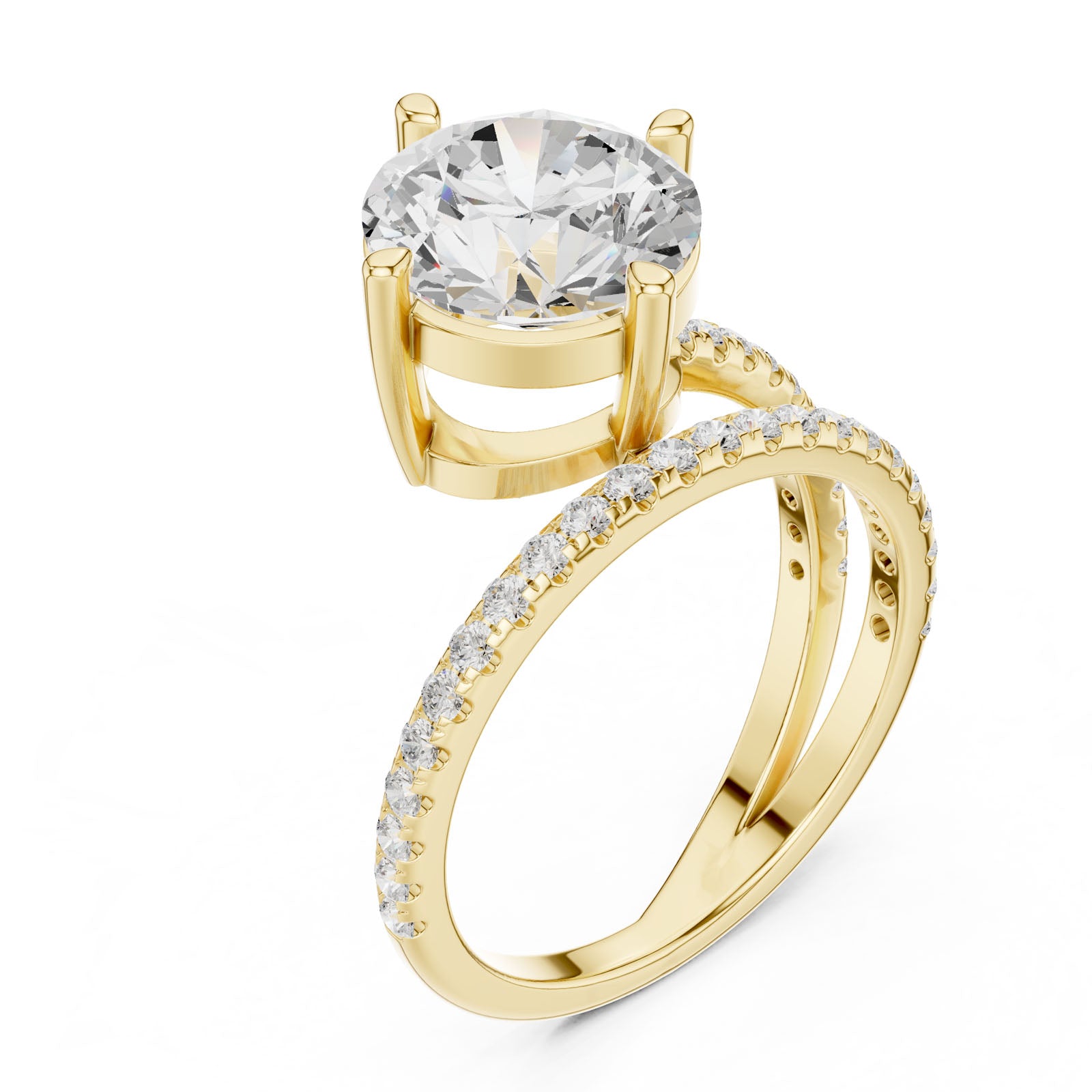 3.38 Ct. Classic Round Diamond Ring with Double Pavé Split Band (39 RND)