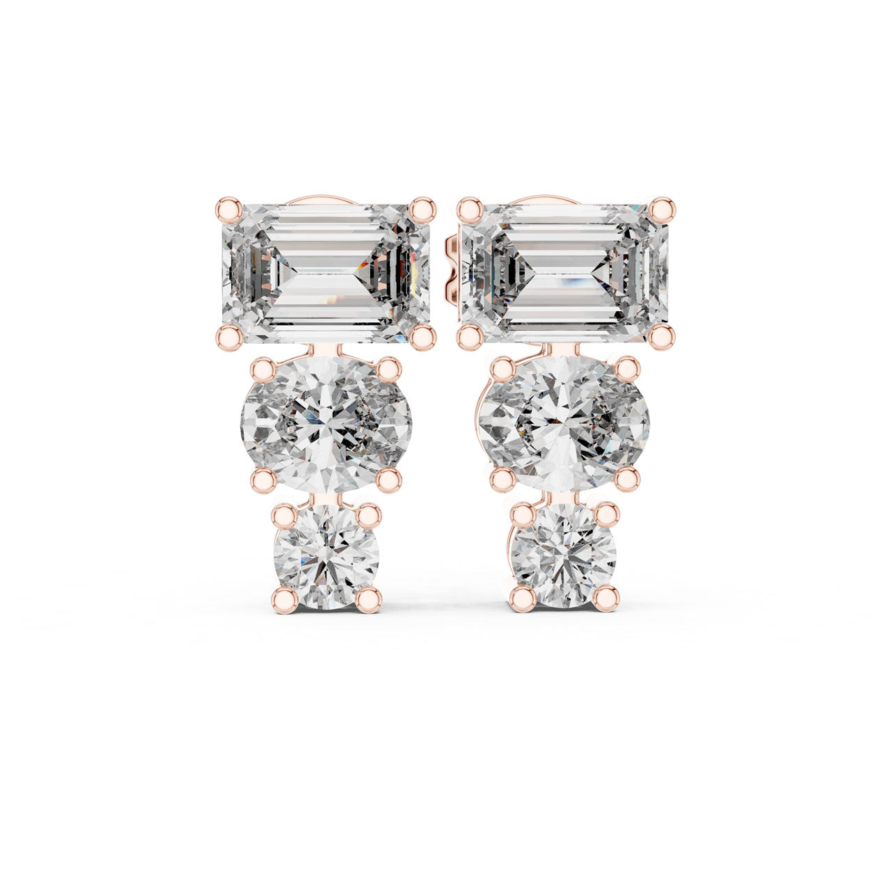 2.00 Ct. Emerald, Oval & Round Diamond Three-Stone Drop Earrings (420)