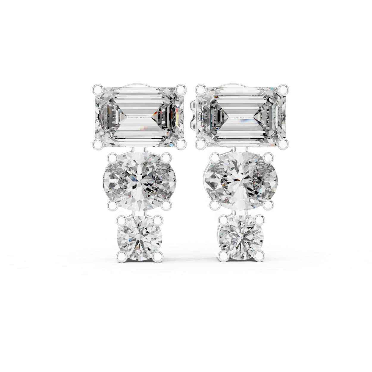 2.00 Ct. Emerald, Oval & Round Diamond Three-Stone Drop Earrings (420) 6