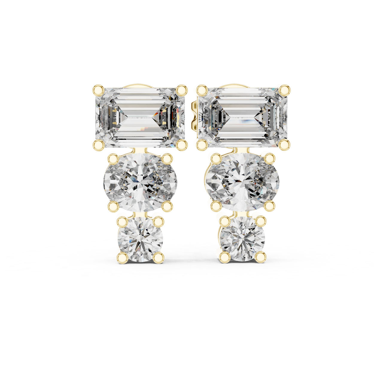 2.00 Ct. Emerald, Oval & Round Diamond Three-Stone Drop Earrings (420) 4