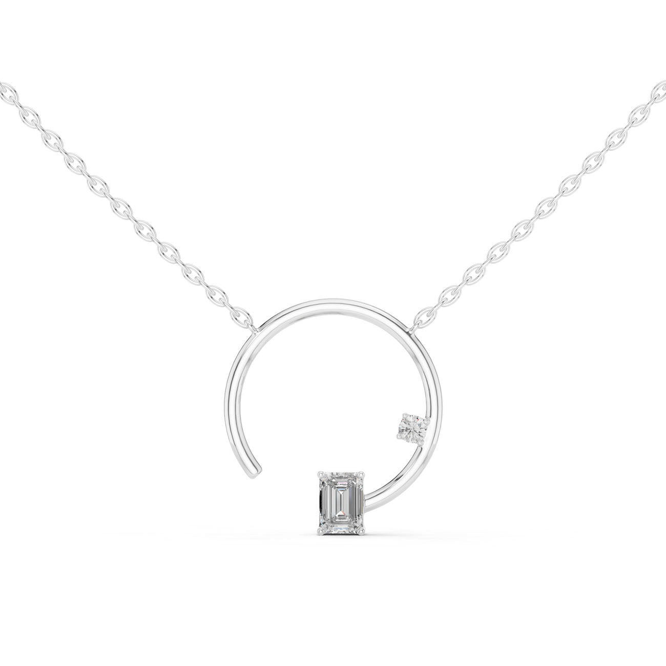 1.00 Ct. Emerald-Cut Diamond Circle Pendant Necklace (42#360008N)